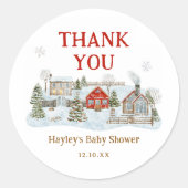 Snowy Village Wintervakantie Dank u Ronde Sticker (Voorkant)