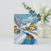 Snowy Village with Stream and Trees Fantasy Painti Briefkaart (Staand voorkant)
