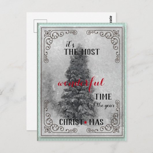 Snowy Vintage Kerstmis Briefkaart (Voorkant / Achterkant)