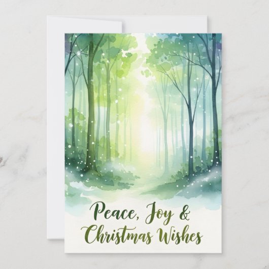 Snowy Watercolor Forest Christmas Card Feestdagenkaart (Voorkant)