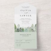 Snowy Waterverf Evergreen Forest Wedding All In One Uitnodiging (Binnen)
