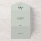 Snowy Waterverf Evergreen Forest Wedding All In One Uitnodiging (Buitenkant)