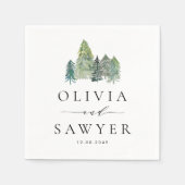 Snowy Waterverf Evergreen Forest Wedding Party Servet (Voorkant)