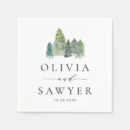 Snowy Waterverf Evergreen Forest Wedding Party Servet