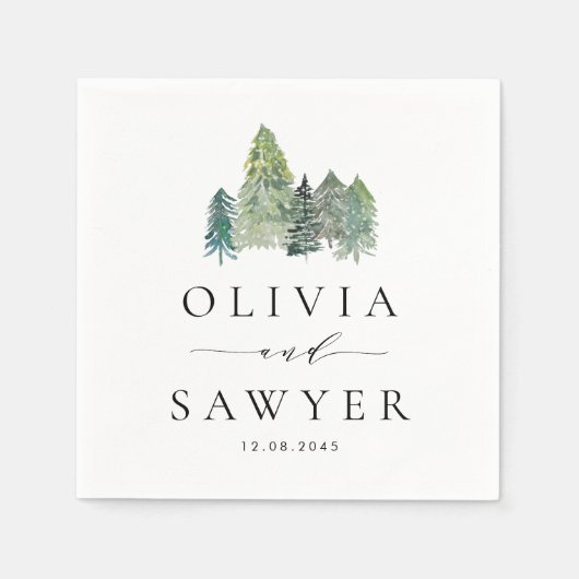 Snowy Waterverf Evergreen Forest Wedding Party Servet (Voorkant)