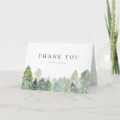 Snowy Waterverf Evergreen Forest Winter Wedding Bedankkaart (Voorkant)