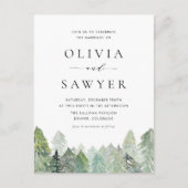 Snowy Waterverf Evergreen Forest Winter Wedding Uitnodiging Briefkaart (Voorkant)