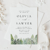 Snowy Waterverf Evergreen Forest Winter Wedding Uitnodiging Briefkaart