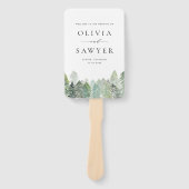 Snowy Waterverf Evergreen Woodland Winterbruiloft Handwaaier (Voorkant)