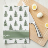 Snowy Waterverf kerstboompatroon Theedoek (Quarter Fold)