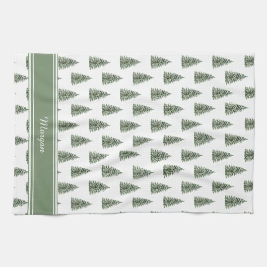 Snowy Waterverf kerstboompatroon Theedoek (Horizontaal)