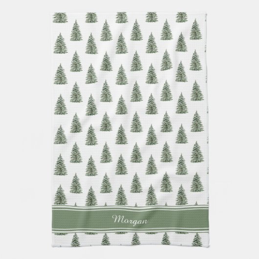 Snowy Waterverf kerstboompatroon Theedoek (Verticaal)