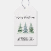 Snowy Waterverf Pine Trees Rustic Merry Kerstmis Cadeaulabel (Voorkant)