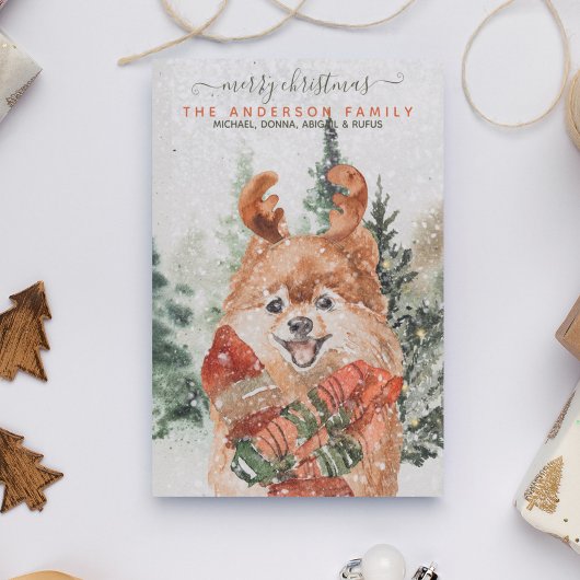 Snowy  Waterverf Pommeren kerstboom Feestdagenkaart