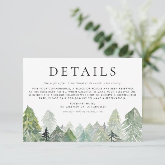 Snowy Waterverf Winter Evergreen Forest Details Informatiekaartje (Staand voorkant)