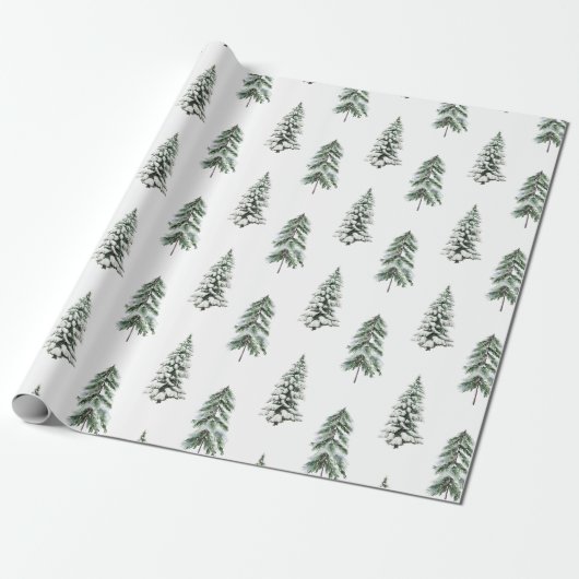 Snowy Waterverf Winter Woodland Trees Cadeaupapier (Uitgerold)