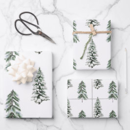 Snowy Waterverf Winter Woodland Trees Inpakpapier Vel