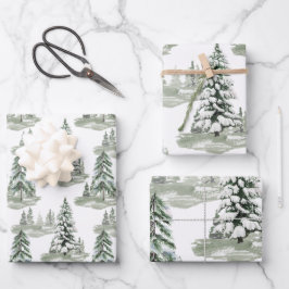 Snowy Waterverf Winter Woodland Trees Inpakpapier Vel