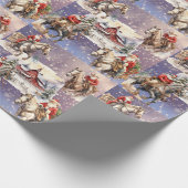 Snowy Western Kerstpaard Santas, rode schuur Cadeaupapier (Hoek)