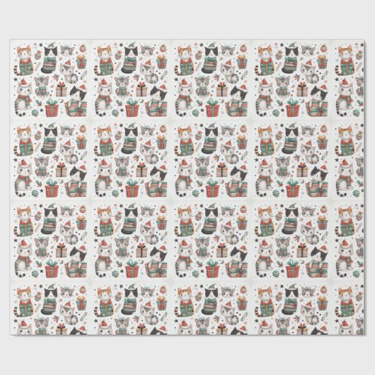 Snowy Whiskers: Witte Vakantie Verpakkingsdocument Cadeaupapier (Vlak)