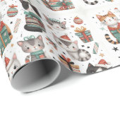 Snowy Whiskers: Witte Vakantie Verpakkingsdocument Cadeaupapier (Rol Hoek)