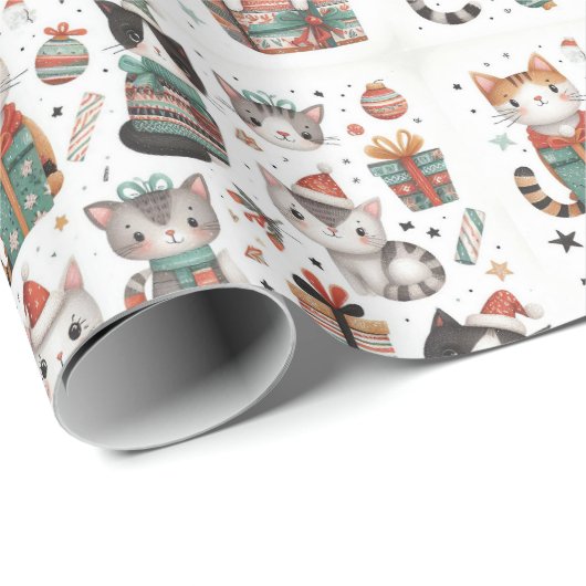 Snowy Whiskers: Witte Vakantie Verpakkingsdocument Cadeaupapier (Rol Hoek)