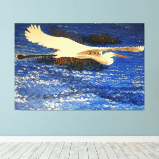Snowy white egret "estuary" canvas afdruk (Insitu (Houten vloer))