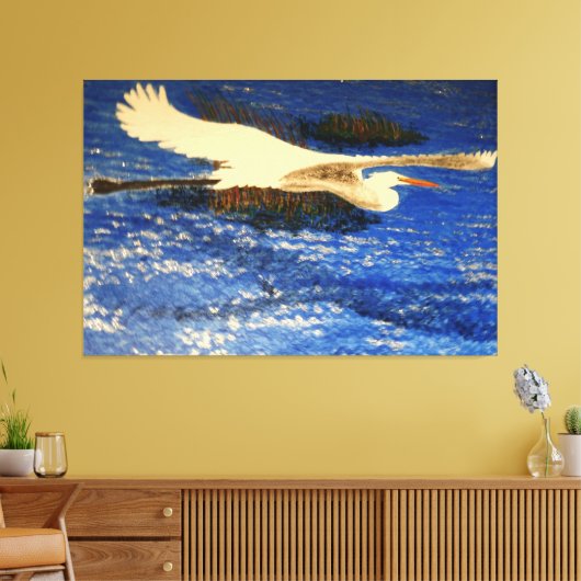 Snowy white egret "estuary" canvas afdruk (Insitu (Woonkamer))