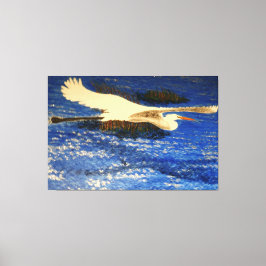 Snowy white egret "estuary" canvas afdruk