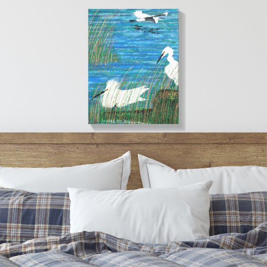 Snowy white egret "estuary" canvas afdruk (Insitu (Slaapkamer))