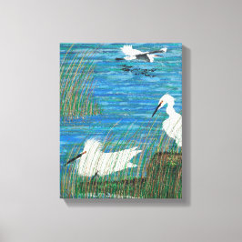 Snowy white egret "estuary" canvas afdruk