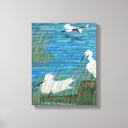 Snowy white egret "estuary" canvas afdruk (Voorkant)