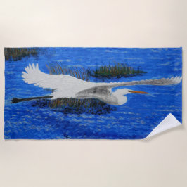 Snowy white egret strandlaken