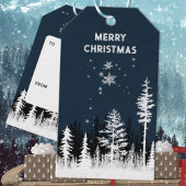 Snowy White Forest Night Merry kerst Cadeaulabel