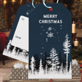 Snowy White Forest Night Merry kerst Cadeaulabel