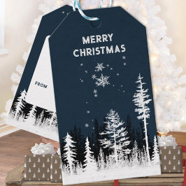 Snowy White Forest Night Merry kerst Cadeaulabel