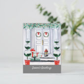 Snowy White House Decorated door deur Feestdagenkaart (Staand voorkant)
