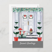 Snowy White House Decorated door deur Feestdagenkaart (Voorkant / Achterkant)