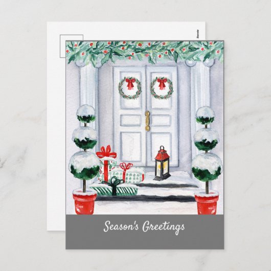 Snowy White House Decorated door deur Feestdagenkaart (Voorkant / Achterkant)