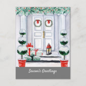 Snowy White House Decorated door deur Feestdagenkaart (Voorkant)