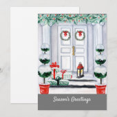 Snowy White House Decorated door deur Feestdagenkaart (Voorkant / Achterkant)