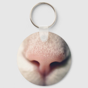 Snowy White Kat Button Sleutelhanger