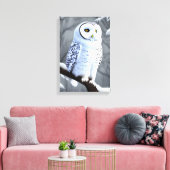 Snowy White Owl on Tree Branch Canvas Afdruk (Insitu (Woonkamer))