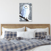 Snowy White Owl on Tree Branch Canvas Afdruk (Insitu (Slaapkamer))
