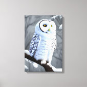 Snowy White Owl on Tree Branch Canvas Afdruk (Voorkant)