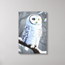 Snowy White Owl on Tree Branch Canvas Afdruk