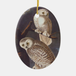 Snowy White Owl Oval Christmas Ornament