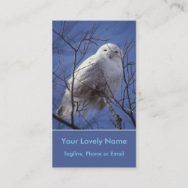 Snowy White Owl, White Arctic Bird, Sapphire Sky Visitekaartje