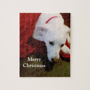 Snowy White Puppy Dog met kerst in de blanket Legpuzzel