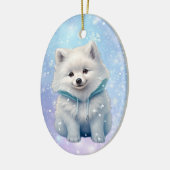 Snowy White Puppy Kinder Kerst Keramisch Ornament (Links)